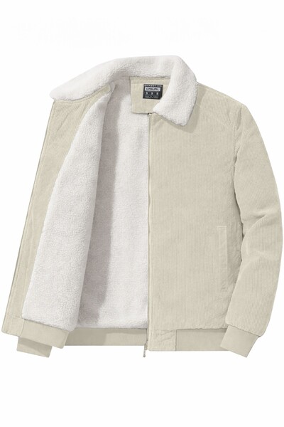 GHASSY CO. Men's Plush Lined Shirt Collar Full Zipper Windproof Velvet Coat