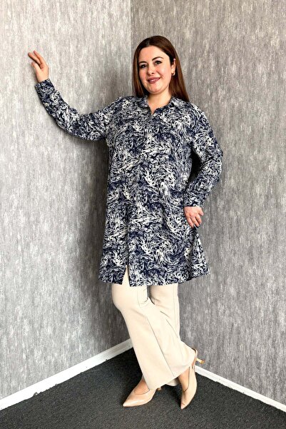 ModaPlaza Women's Dalga Patterned Viscose Long Shirt 7514