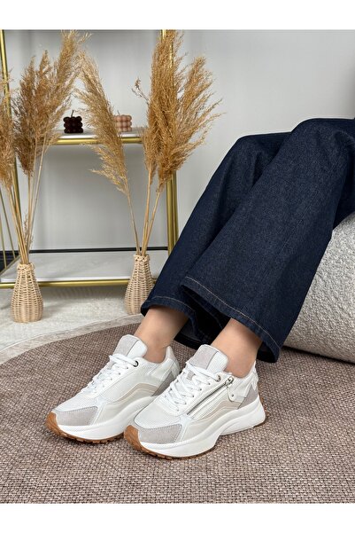 Eysha Monarch, pentru femei, alb, cu talpă groasă, cu detaliu la toc, cu șire...