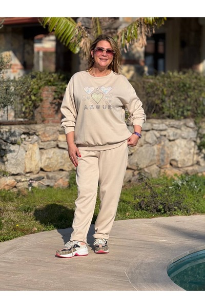 Punta Otantik Yg85414 Italian Amour Written Tracksuit Set Stone
