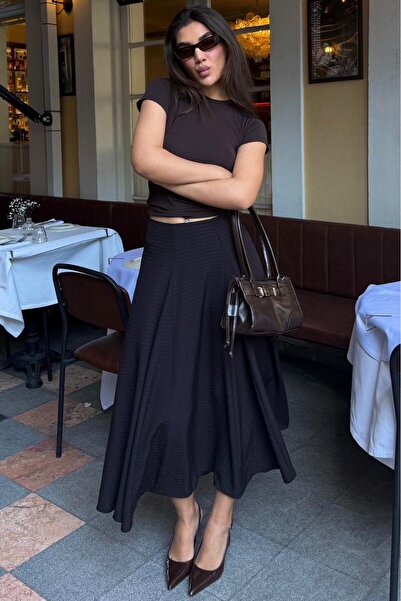 Madmext Καφέ/Μαύρη Τετράγωνη Με σχέδιο Γυναικεία Φούστα Midi MG2617