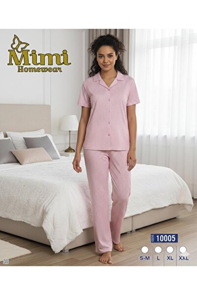 Mimi Homewear Σετ Πιτζάμες Ροζ με Λευκές Ρίγες