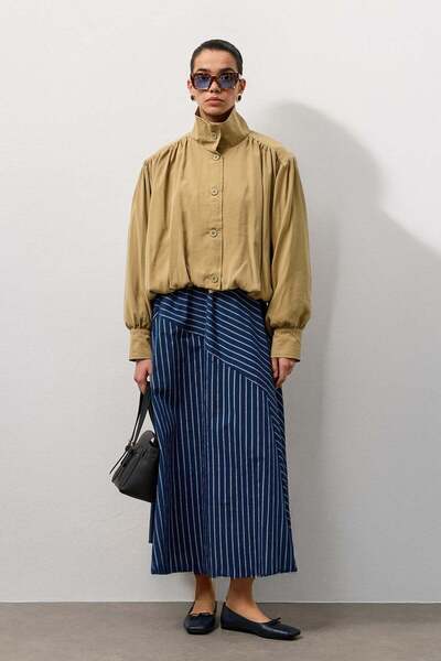 Molene Yağ Yeşili Balon Kol Bomber Ceket