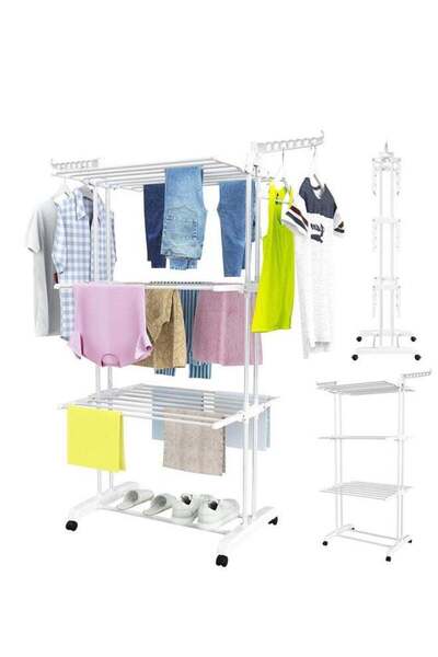 Taimi 4-Tier Foldable Clothes Drying Rack , with Wheels for Indoor and Outdoo...
