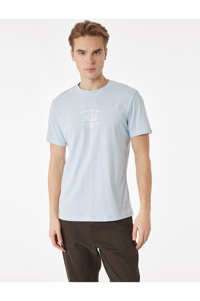 Koton Μπλουζάκι με κοντό μανίκι από βαμβακερό λαιμόκοψη με στάμπα