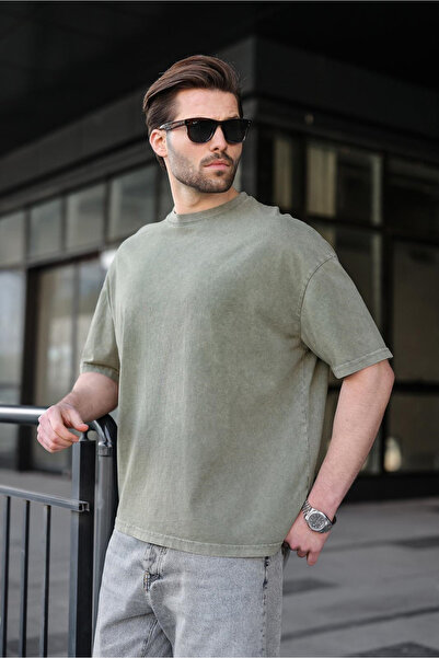 Madmext Kaki 100% pamuk lu Oversize kroj muška majica E7178