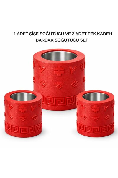 Mottopi Ehlikeyf Şişe Soğutucu ve 2 Adet Tek Kadeh Bardak Soğutucu-KIRMIZI