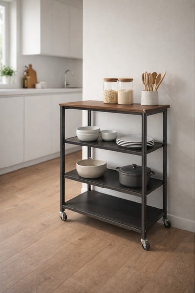 MARIA HOMES Brown Rolling Storage Shelf 70×32×80 cm