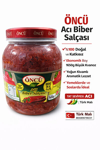 Öncü Acı Biber Salçası 1650 gr Plastik Kavanoz – Katkısız Yoğun Kıvamlı Acı B...