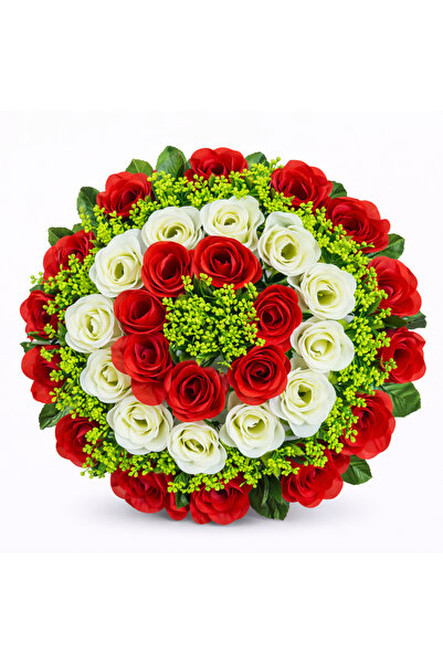 ABS Coroană funerară artificială rotundă 40 cm cu trandafiri decorativi pentr...