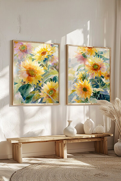 STARYUNA Set de picturi decorative cu două piese, cu flori de floarea-soarelu...