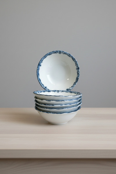 KÜTAHYA HOME Blue Romance 6-Person Green Porcelain Bowl Plate 6 Pieces