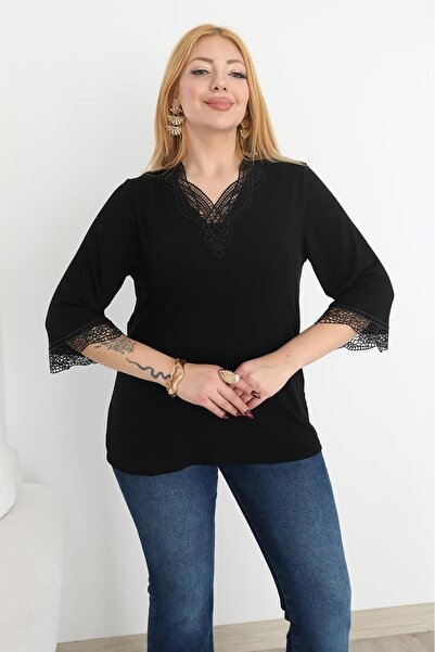 Siyezen Plus Size Strawberry Fabric Lace Pack Capri Sleeve Blouse