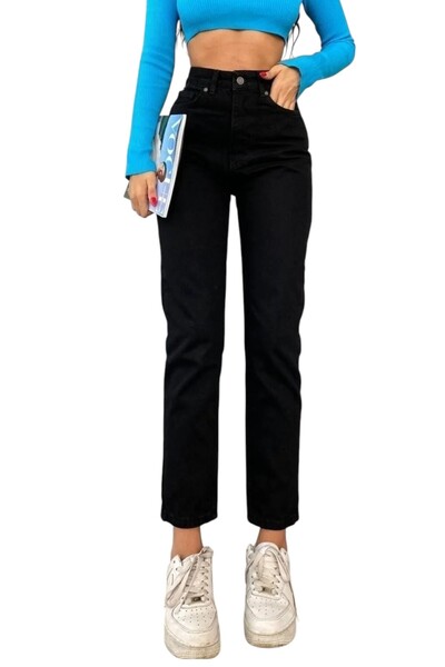 Livik Doli Black Stretch Fabric High Waist Denim Mom Jeans S Boyfriend Jeans.