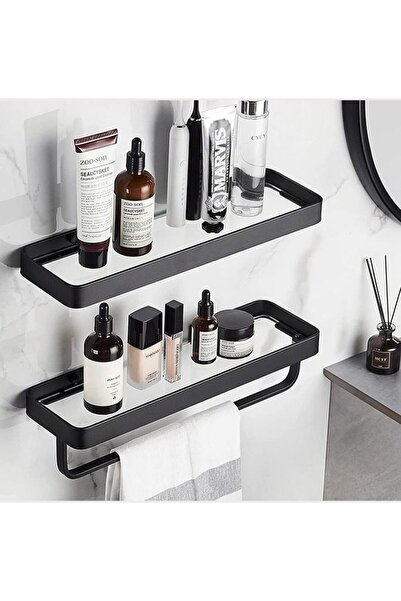 Arabest أرفف حمام زجاجية من طبقتين، رف معلق على الحائط مع حامل مناشف