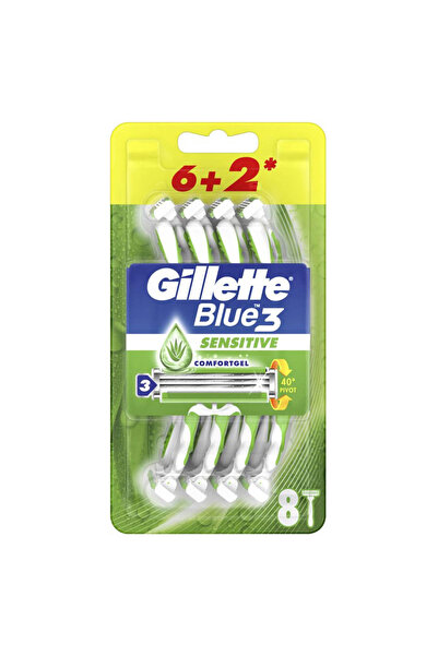 Gillette Blue III Sensitive, aparat de ras, 6+2 buc
