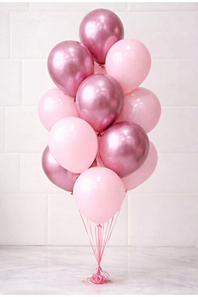 Parti Zamanı Krom Pembe Ve Makaron (Pastel) Pembe Renk 15 Li Balon Parti Doğu...
