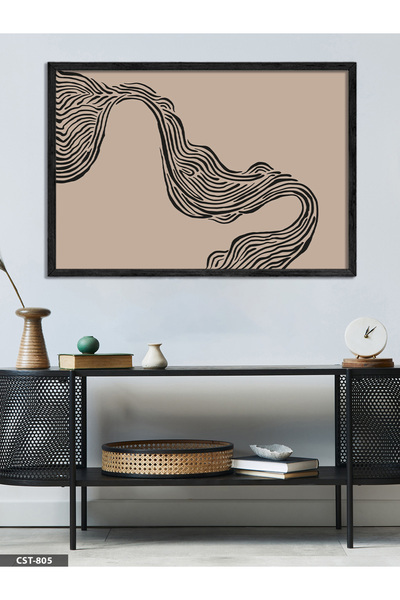 Evinemoda Linear Pattern One-Piece Black Wooden Framed Painting