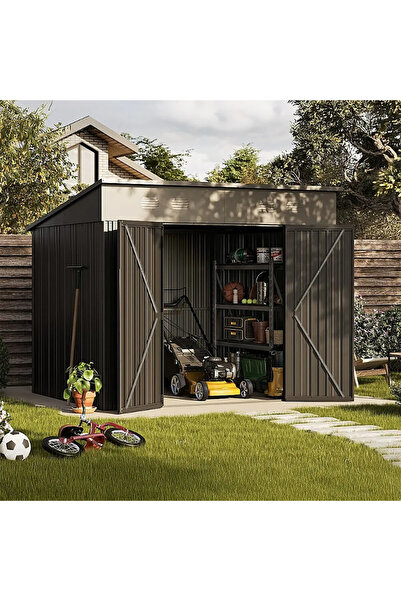 ENLIS 5,66 m² Metal Bahçe Alet Evi Kilitli Çift Kapılı Galvanizli Çelik Bahçe...