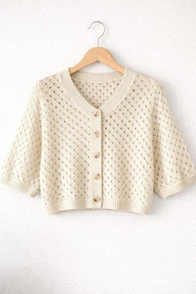 Retrobird Lou Retro Lace-Like Knit Short Cardigan Women's Cream