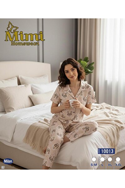 Mimi Homewear Σετ πιτζάμες κρεμ με σχέδιο καρδιές
