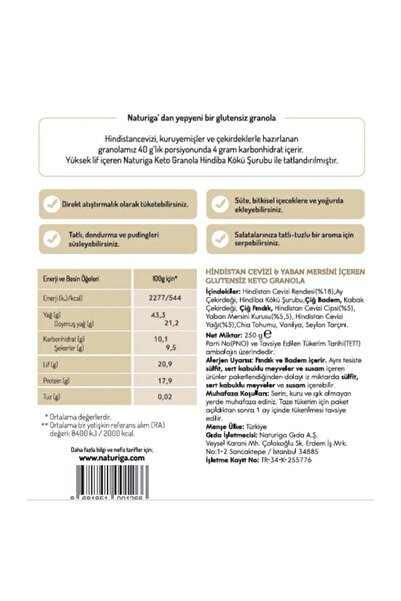 Naturiga Glutensiz Ketojenik Granola 250gr