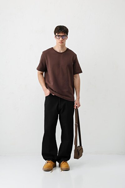 VAMOSCLO بنطلون جينز فضفاض باللون الأسود-أسود