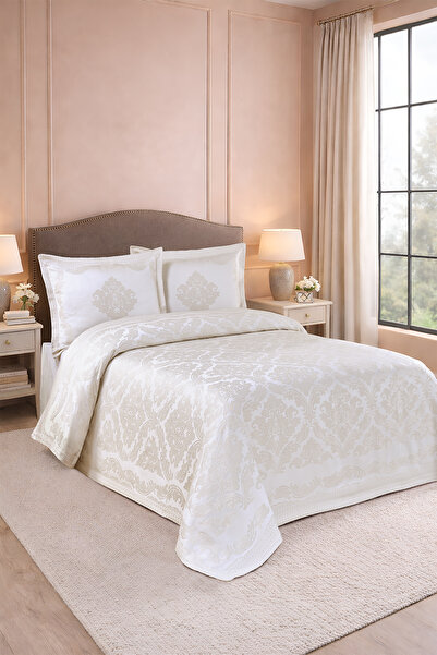 BİRHOME Vanetta Pano Jakarlı Çift Kişilik Modern Yatak Örtüsü Takımı 3 Parça 240x260cm