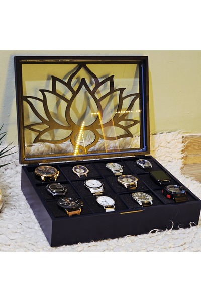 Tekir Store evinizi güzelleştirin Wooden 12-Compartment Watch Box Decorative Navy Blue Watch Accessory Storage Box Organizer