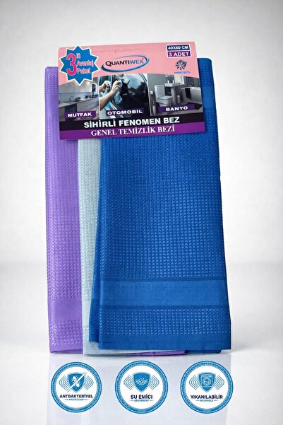 Genel Markalar Sihirli Cam Bezi 40x60 cm 3'lü Paket Mikrofiber İz Bırakmayan Temizlik Bezi
