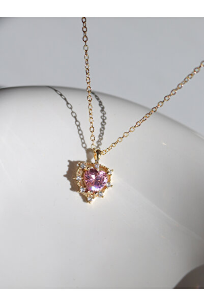 Reorah Collection Pink Heart Stone Necklace