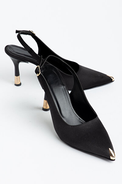 AYENDE MODA Γυναικείο Ovis Pointed Παπούτσι με τακούνι Μαύρο Σατέν με Αξεσουά...