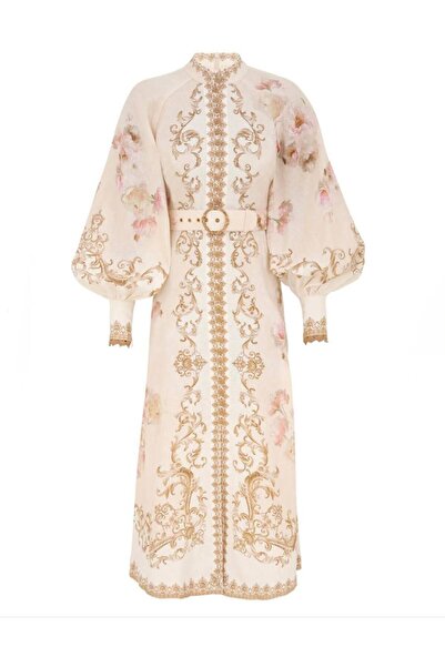 Julidress Rochie din in cu design premium, cu guler înalt, multicoloră, cu na...