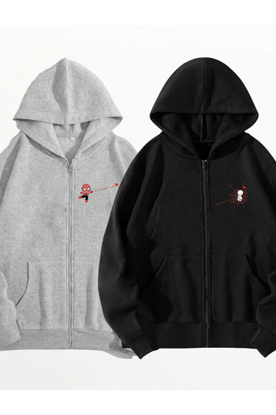 SUNFREE Spider Mix Printed 2-Piece Combination Zippered Black Gray O Oversize...