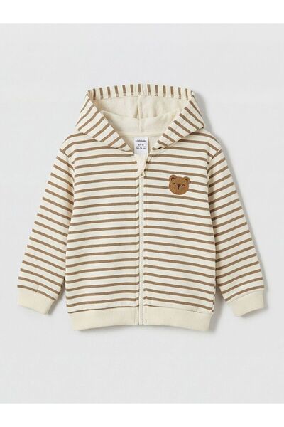 LC Waikiki LCW baby Kapüşonlu Çizgili Erkek Bebek Fermuarlı Sweatshirt