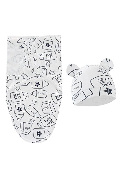 Generic ✨ Newborn "White-Backed" Swaddle & Hat Set – Ultra-Soft Baby Sleeping...