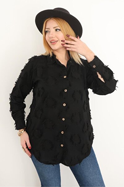 Siyezen Cămașă din țesătură reliefată de mărime mare in