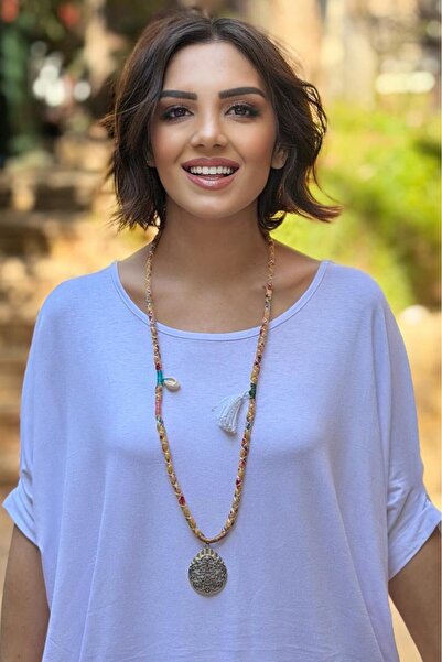 Nevin Kaya Moda Yellow Silver Necklace with Ethnic Accessories