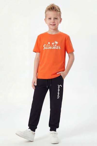 FYK KİDS Σετ για αγόρια με μπλουζάκι με στρογγυλή λαιμόκοψη και μακριά φόρμα ...