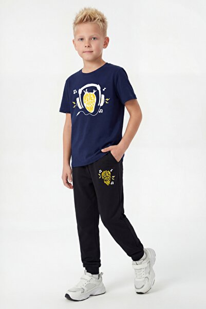 FYK KİDS Tricou cu guler rotund și pantaloni de trening lungi cu imprimeu pen...