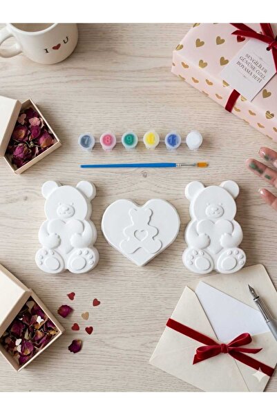 crafts tasarım atölyesi AYICIK FİGÜRLÜ SEVGİLİ BOYAMA SETİ BÜYÜK BOY