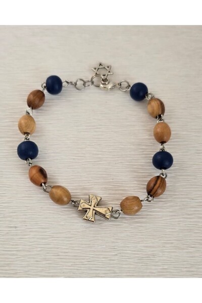 Amma Design Handmade Olive Wood Bracelet with Spiritual Symbols