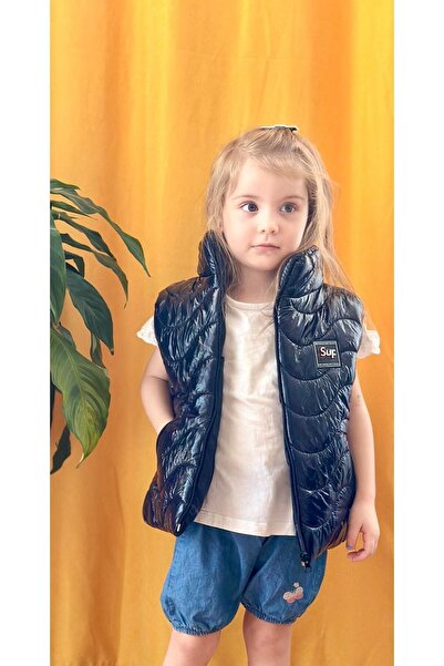 Genel Markalar Çocuk Astarli Fermuarli Parlak Şişme Yelek Elyaf Dolgulu Unisex