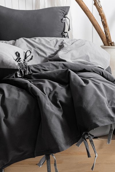 Çulha 100% Cotton Double-Sided Duvet Cover Set Colorfull Anthracite-Grey Double Size 200X220 cm