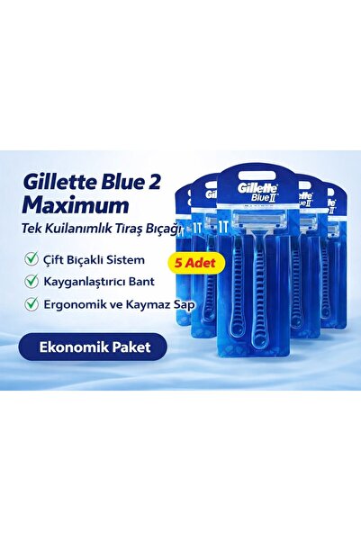 NW NessiWorld Gilette Blue 2 Maximum Tek Kullanımlık Tıraş Bıçağı 5 Adet Ekon...