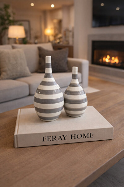 daiza home Ev Dekorasyon Aksesuarı 2 li Damla Şişe Dekoratif Obje Gri Zebra