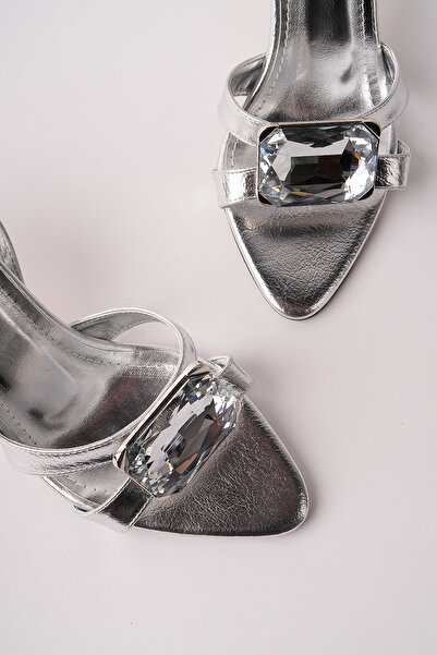 MARSHETTA Adelia Metallic Silver Women's Wedding Party Heeled Evening Dress S...