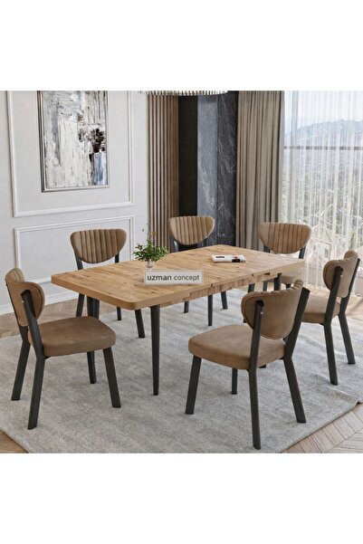 UZMHOME 6 Kişilik Açılır Masa Sandalye Takımı Mutfak Masası Takımı 6 Adet Elm...