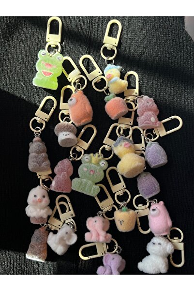 İNCİ AKSESUAR 4’lü tüylü çanta süsü hayvan figürlü çanta fermuar kalemlik süs...