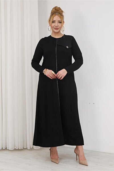 Siyezen Rochie cu guler detaliat în piele puncte, mărime mare